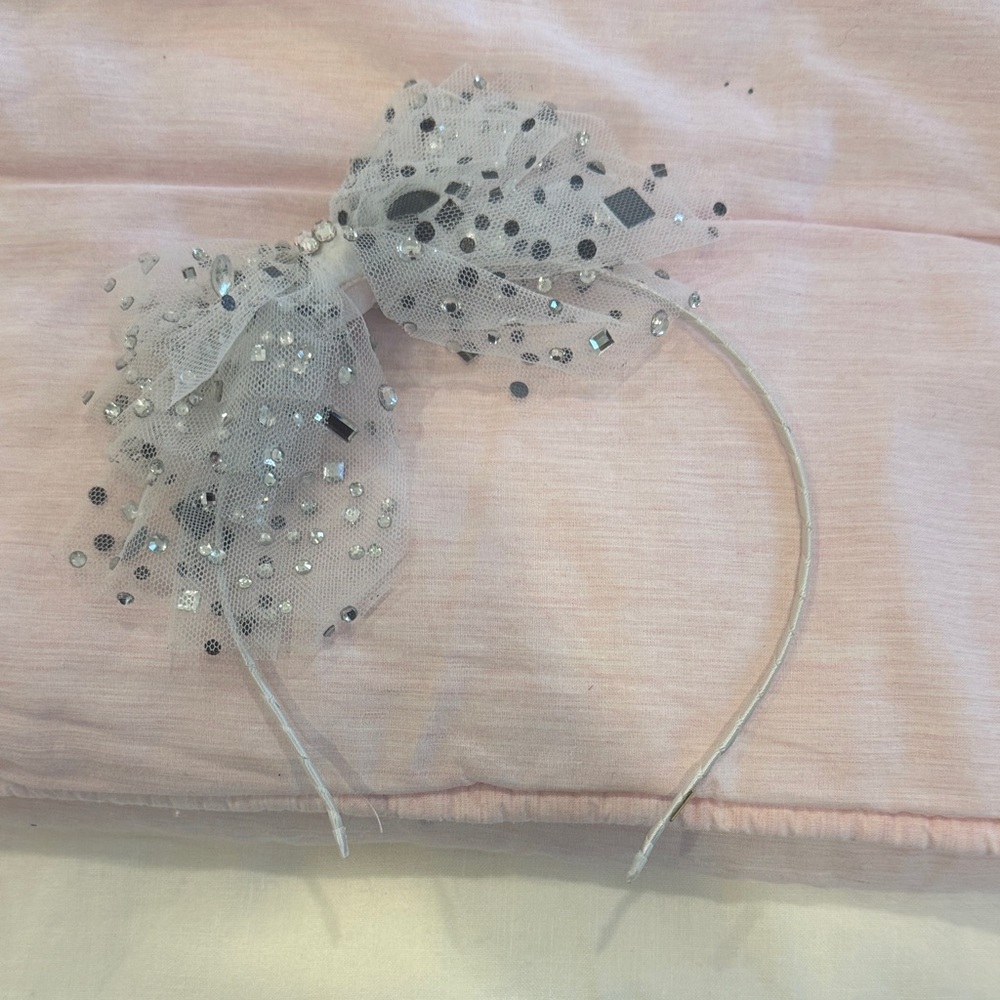 Glittery Silver Kids Bow Headband